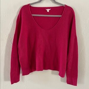 Eileen Fisher Raspberry Scoop-Neck Knit Sweater Organic Cotton